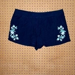 LOFT Ann Taylor womens indigo colorful embroidered floral linen shorts 14 EUC
